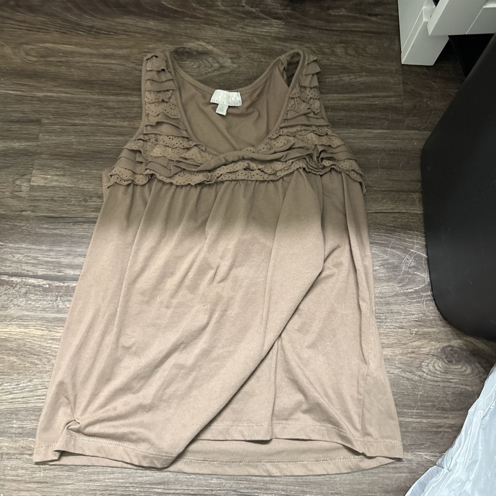 Carolyn Taylor Tan Ruffle Tank Top